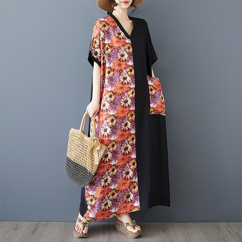 DIMANAF New Women 2025 Plus Size Summer Long Casual Dress Loose Linen Vintage Basic Maxi Dress 9865