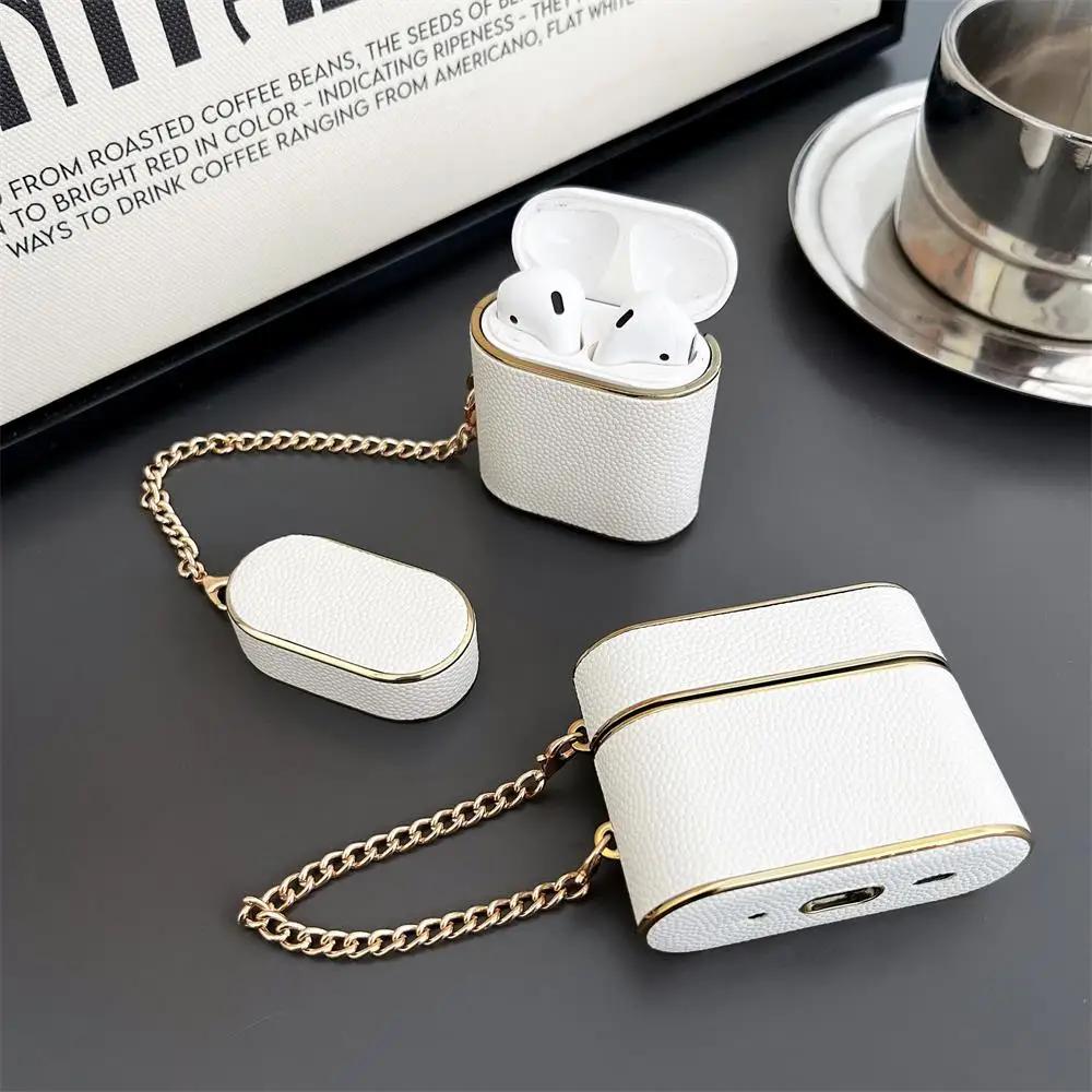 Bucket Bag Earphone Case for Apple Airpods 1/2/3Pro2 High Quality Electroplated Leather Soft Case with Pendant Chain Fashionable