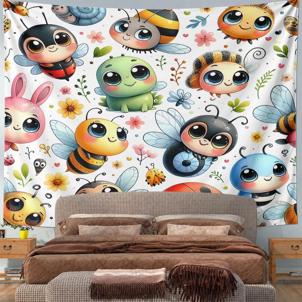 Cute Cartoon Insects and Animals Pattern Pattern Wall Hanging Tapestry Decorative Tapestry Home Decor for Bedroom and Living Room