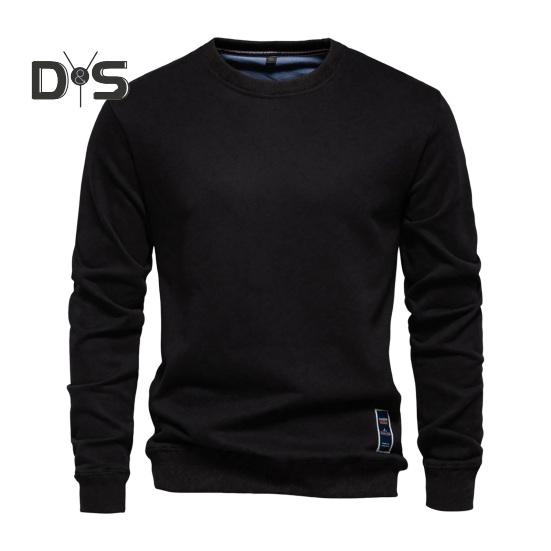 Fall Winter Men Top Loose O Neck Long Sleeves Pure Color Warm Pullover Mid Length Casual Daily Wear Sport Sweatshirt