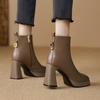 Square Toe Chunky High Heel Women's Boots - Genuine Leather Platform Ankle Boots for Spring & Autumn