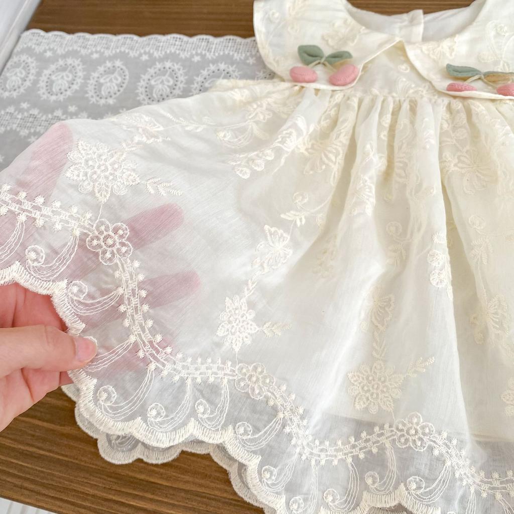 Girls Summer Sweet Floral Embroidered Sleeveless Ruffled Dress