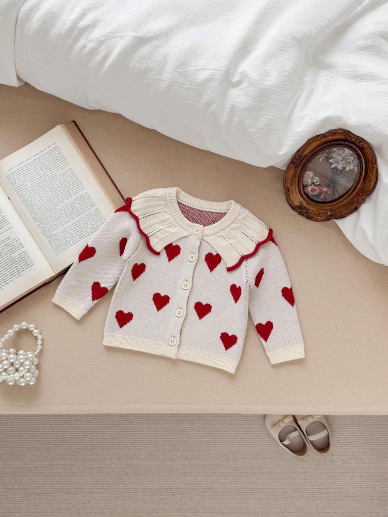 Baby Girl Strappy Romper & Peter Pan Collar Heart Jacket Set - Autumn/Winter Collection