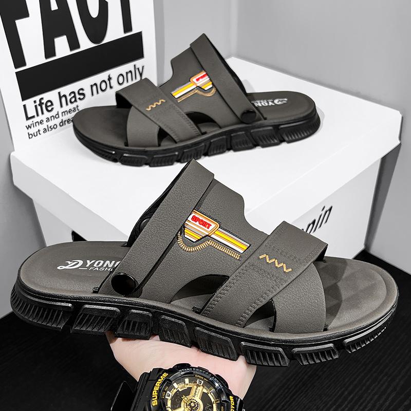 2025 Summer Home Two Wear Slippers Beach Shoes Outdoor Flip-flops Imitation Leather Sandals