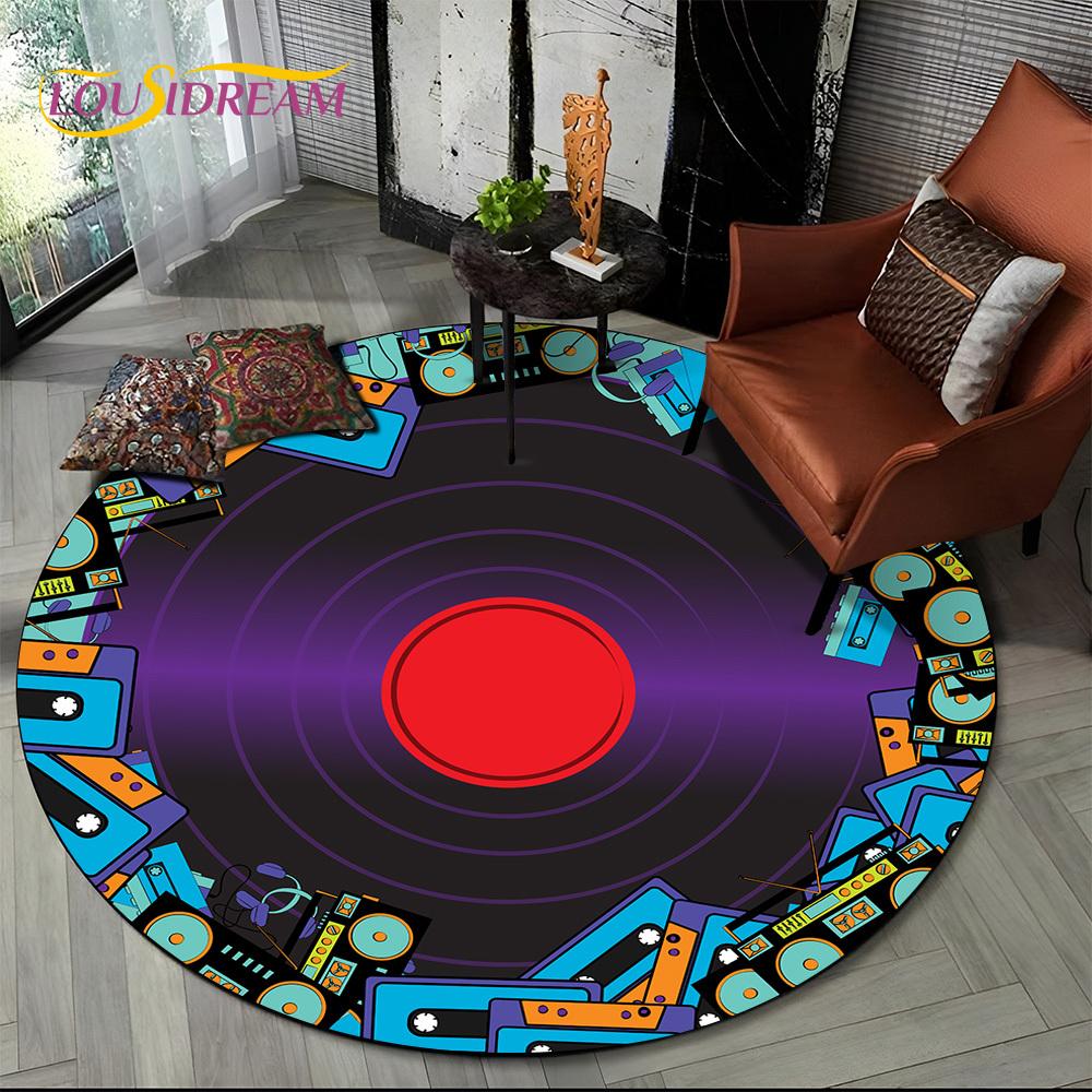 3D Vinyl Record Music DJ Screen Tape HD Round Area Rug,Carpet Rug for Living Room Bedroom Sofa Playroom Decor,Non-slip Floor Mat