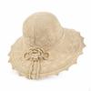 Foldable Women's Sun Hat with Wide Brim, UV Protection, Summer Beach Cap Beige Hollow Peony
