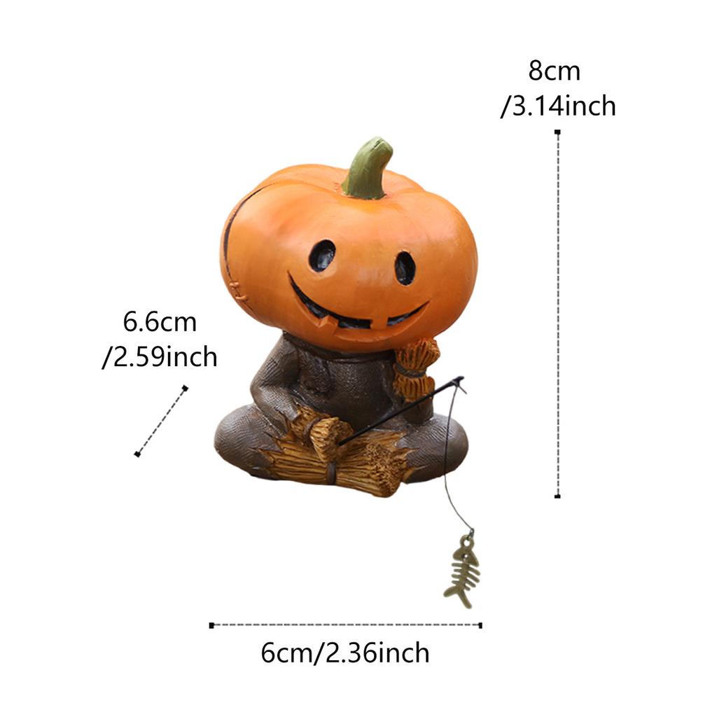Pumpkins Scarecrows Fishing Figurine Cute Smile Pumpkins Head Fishers Sculpture Outdoor Garden Statue for Halloween