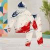 Girls Hooded Long Sleeve Star Firework Printed Dark Blue Two Piece Outfit Kangaroo Pocket Cuffed Pants Set