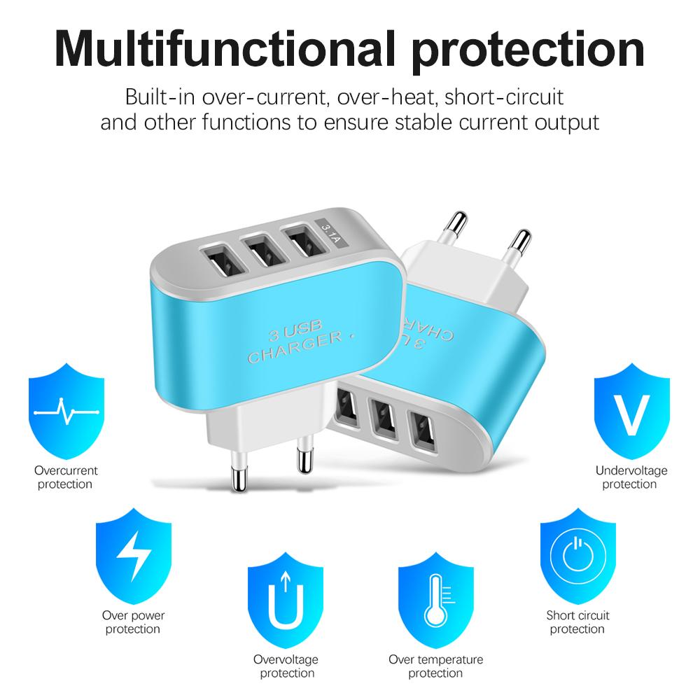3 Ports USB Charger 3 In 1 Multifunctional Charging Head 5V 1A USB Charging Plug Mobile Phone Charger for iPhone Samsung Xiaomi