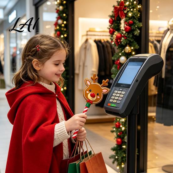 Bacchetta da ballo con design a fiocco di neve Bacchetta di Natale Portacarte di credito per pagamenti contactless con caramelle Gadget festivo novità Manico per bastone Stampa 3D Checkout