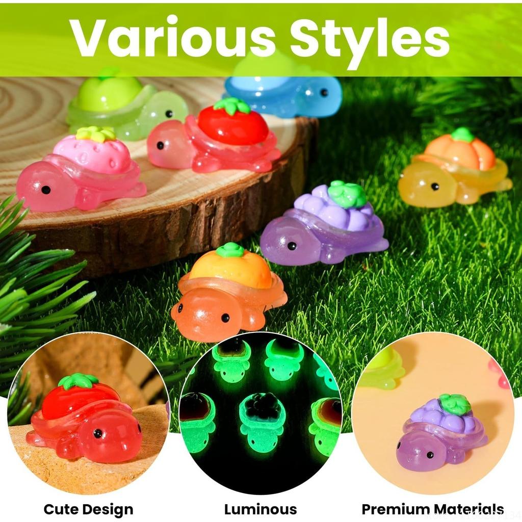 100/50Pcs Glow Resin Turtle Figures Cute Fruit Mini Animals Diy Crafts Party Favors Home Decor Bulk Accessories