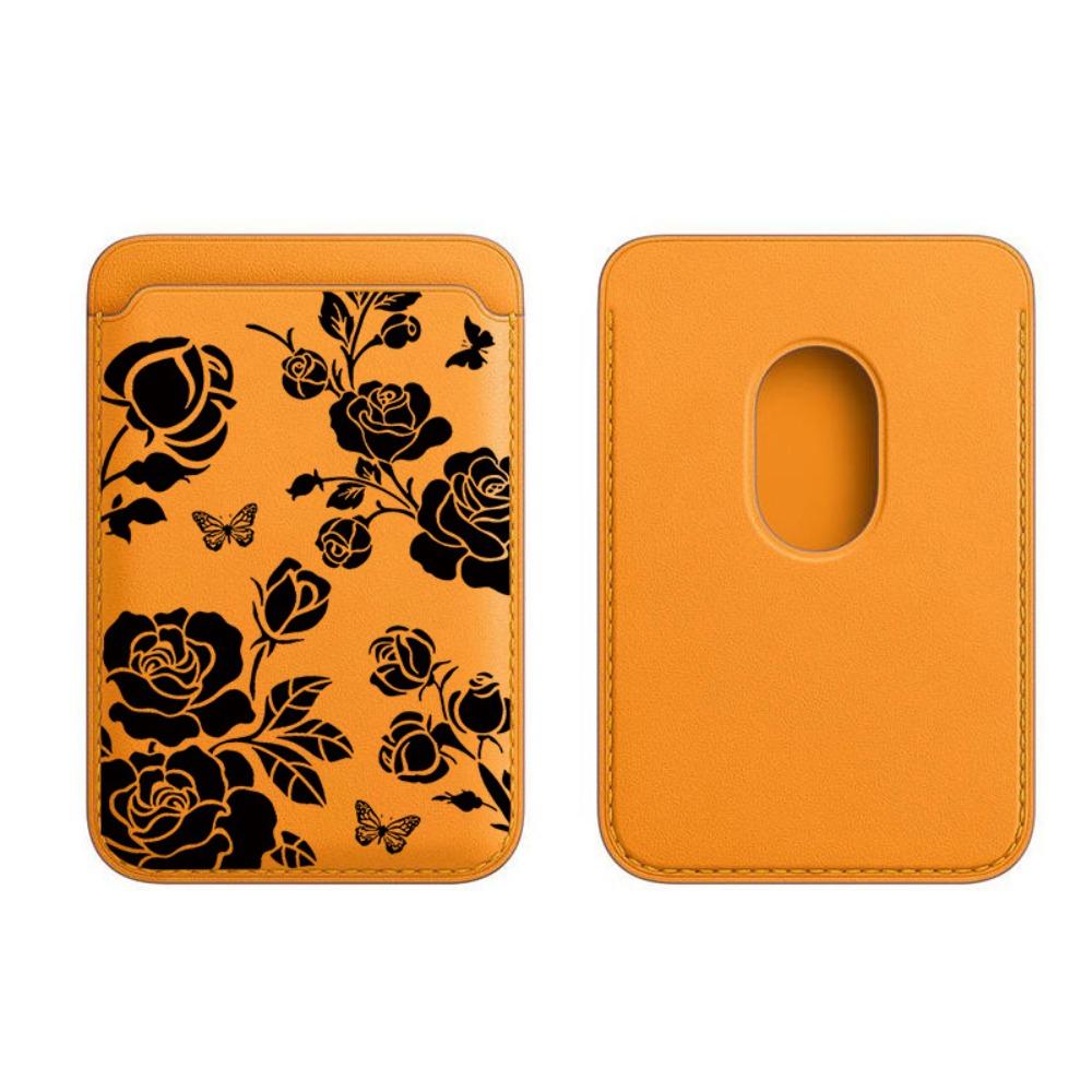 

For Magsafe Wallet Magnet Phone Card Bag Ultra-thin Strong Adsorption Wallet Case Rose pattern for iPhone 17 16 15 14 13 ProMax жёлтый
