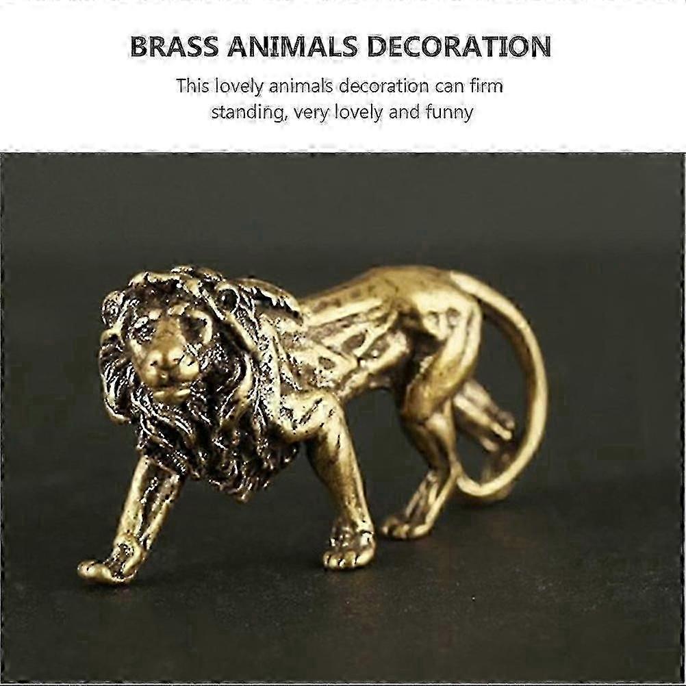 2Pcs Brass Lion Ornaments Retro Animals Decorations Lovely Desktop Decoration hwy