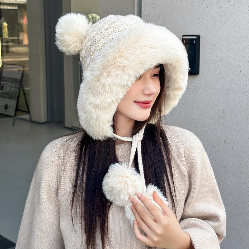 Thickened and Velvet Warm Hat, Winter Double-layer Outdoor Ear Protection, Cold and Windproof Knitted Hat, Women's Wool Hat