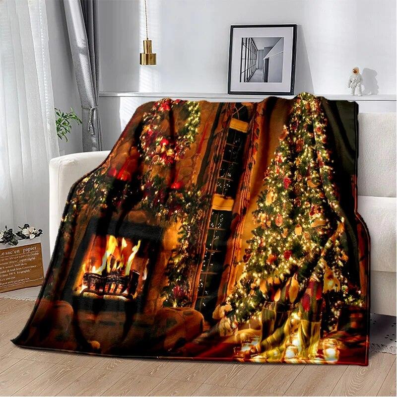Desene animat Moș Crăciun Pom de Crăciun Fericit Cadou pentru copii Pătură moale de pluș, pătură de flanel Pătură pentru sufragerie dormitor canapea