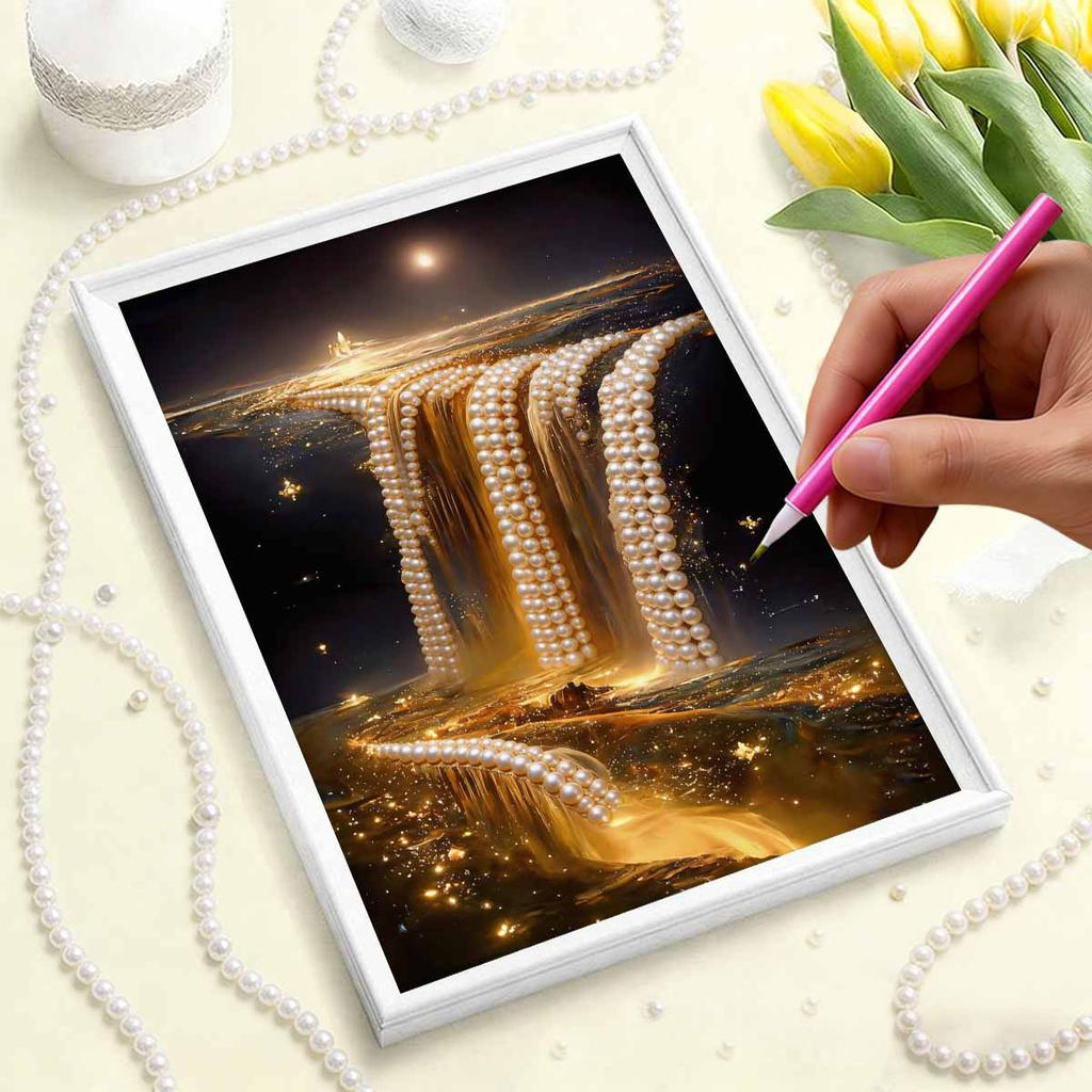 Kits de Arte de Cascada Río Estelar DIY con Perlas 15.7x19.6 pulgadas Kits de Arte de Gemas Pintura con Perlas Sin Marco para Adultos Idea de Regalo Decoración de Pared para el Hogar