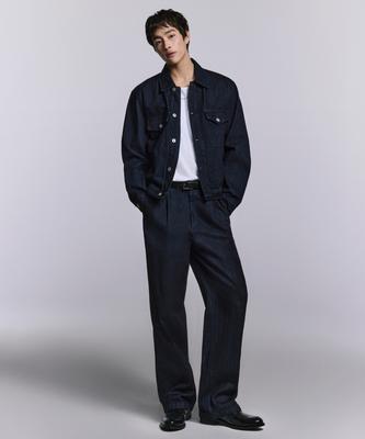 One-Pleat Wide Denim Slacks [Deep Indigo]