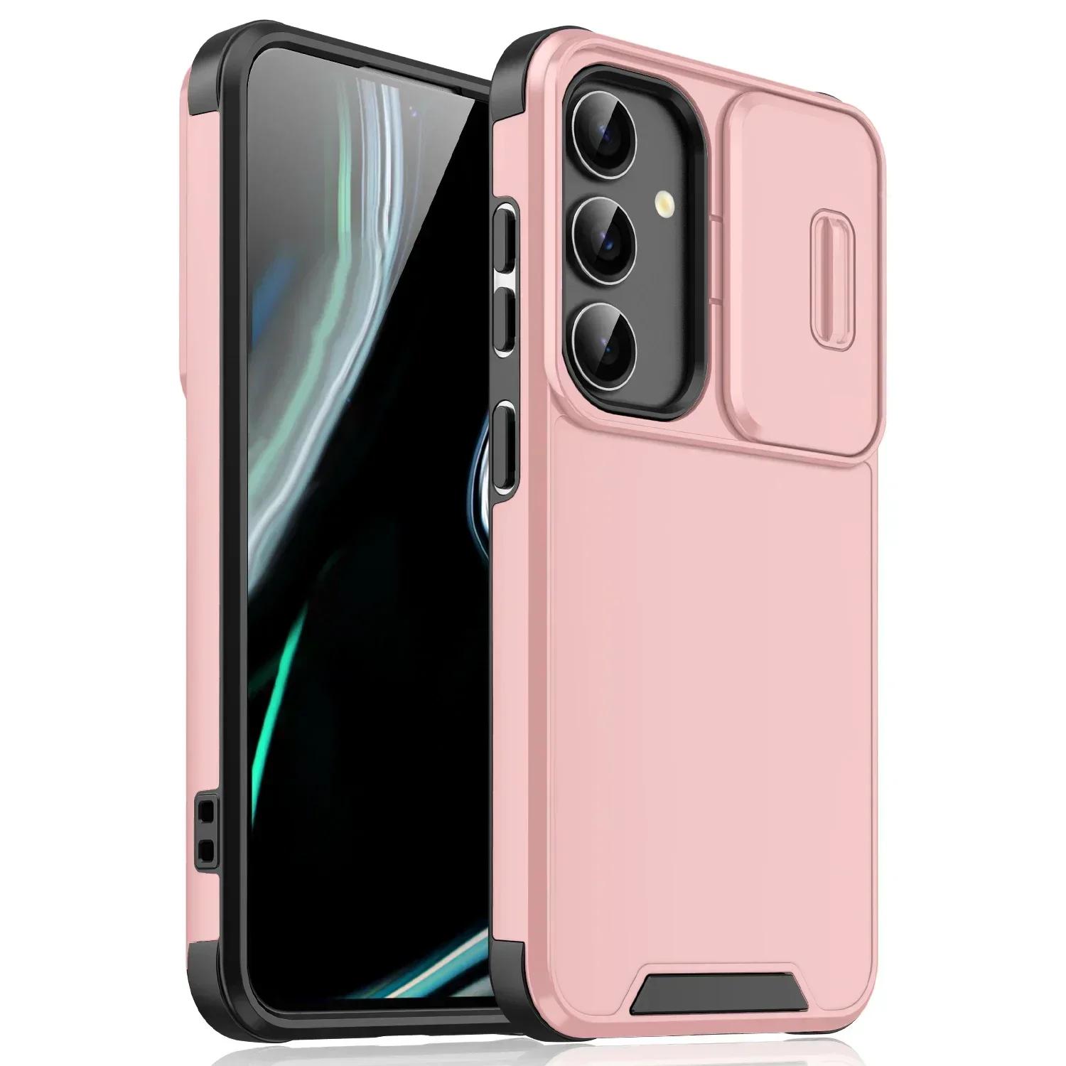 

Shockproof Armor Case For Samsung Galaxy S25 A56 A55 A36 A15 A35 A54 A53 5G 4G S24 S23 S22 S21 Ultra Plus FE Camera Slide Cover For Samsung A36 розовый