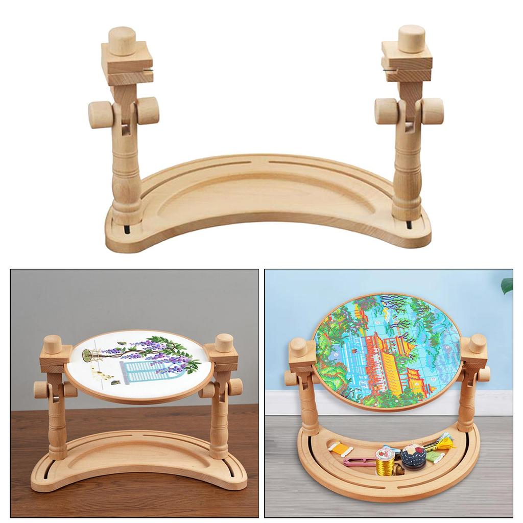 Chinese Style Rotating Wood Cross Stitch Work Table Rack Hands-free Embroidery Stitchwork Swivel Sewing Frame Support