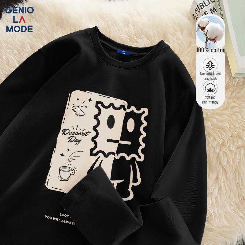 GENIOLAMODE Men s Heavyweight Pure Cotton Long Sleeve T-Shirt XL