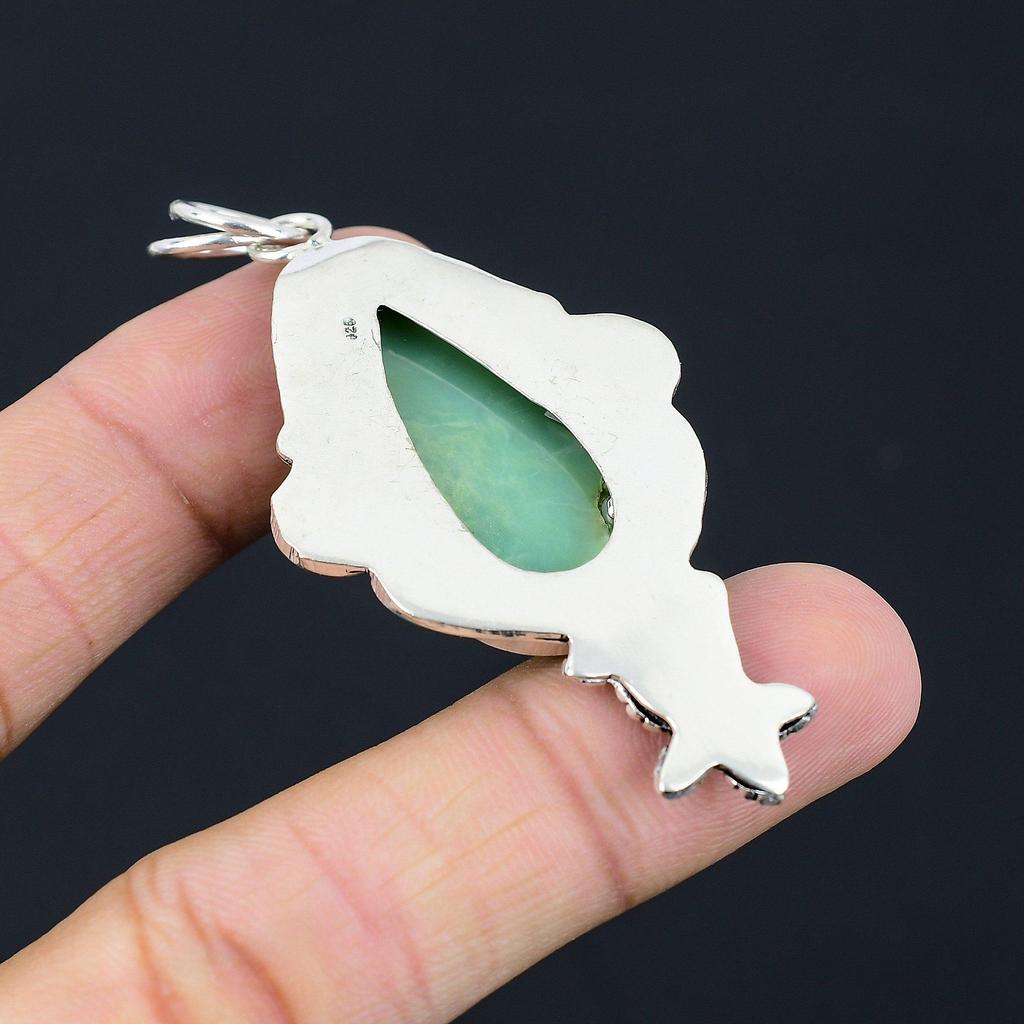 Jahrestagsgeschenk für sie Natürlicher Chrysopras Edelstein Anhänger Blume 925 Silber