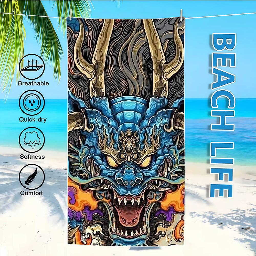 Towel Textile Bathrobe Beach Quick-Drying Lightweight Portable Cool Camping Cartoon Dragon Swim Pool Travel