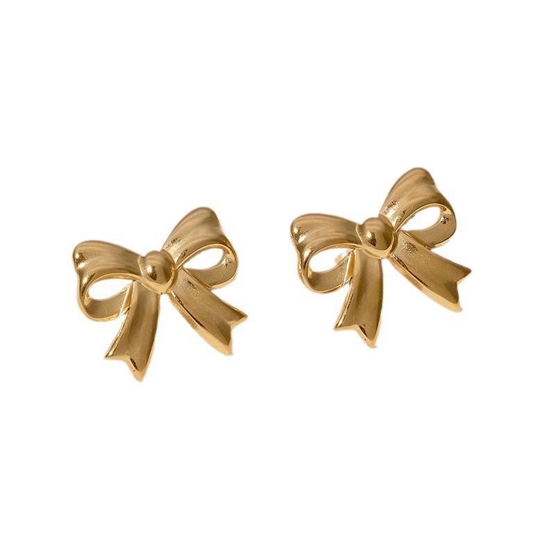 Korean High-End Stainless Steel Bow Knot Earrings for Women