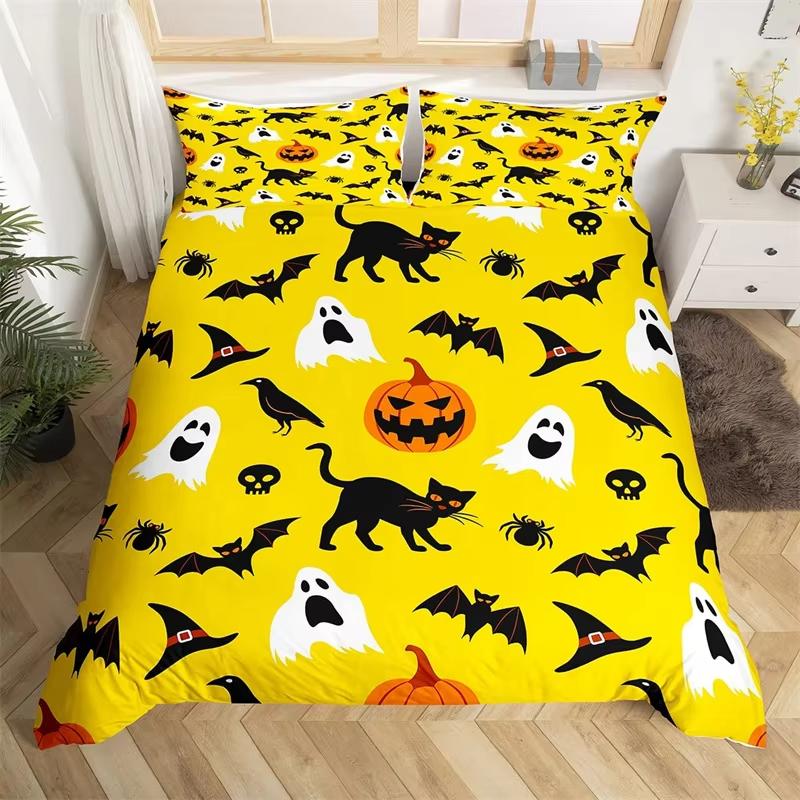 Comforter Cute Halloween Cat Mystery Castle Bedding Set For Kids Teen Microfiber Misty Forest Bat Queen Bedclothes