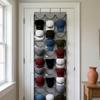 Closet Storage 24 Pockets Hat Rack Grey 3 Hooks Hat Organizer Space Saving Multi Functional Cap Rack Bedroom