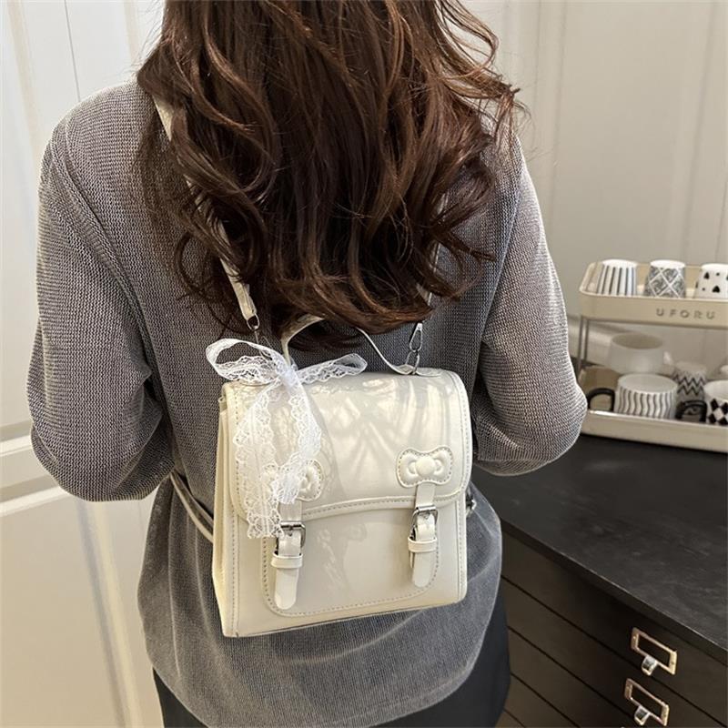 Cute College Style Bowknot Pu Backpack Handbag Lace Bow Ribbon Charm Shoulder Bag Sweet Trendy Women Girly Crossbody Bags Gifts