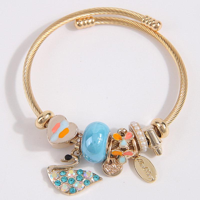 Stylish Metal Swan Pendant Multi-Element Bracelet светло-синий
