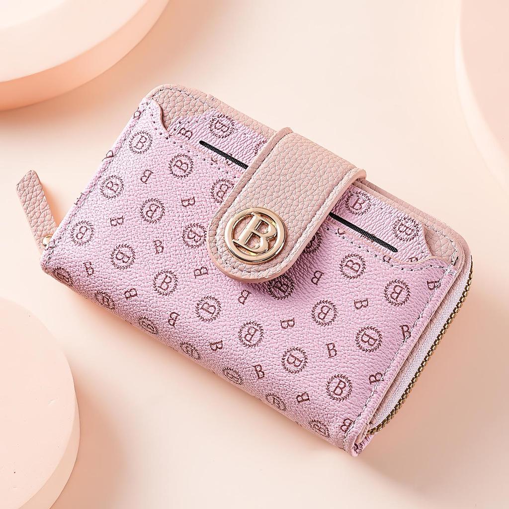 Women's Medium-Length Wallet with Button and Zipper - European & American Style