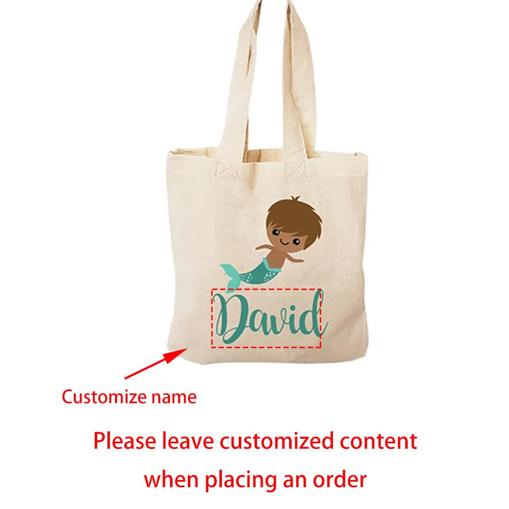 Custom Mermaid Treat Tote Bags Canvas Favor Bag Mermaid Theme Party Decoration Supplies Back To School Birthday Baby Shower Gift