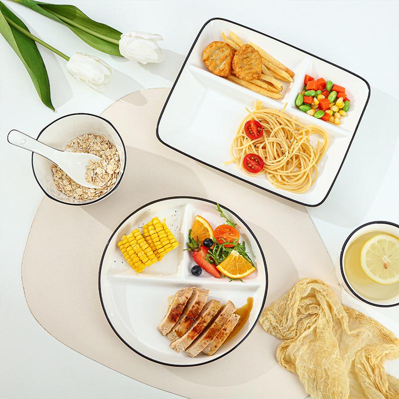 Portion Control Ceramic Plate: Round 3-Compartment, Square 5-Compartment for Diet & Kids' Meals