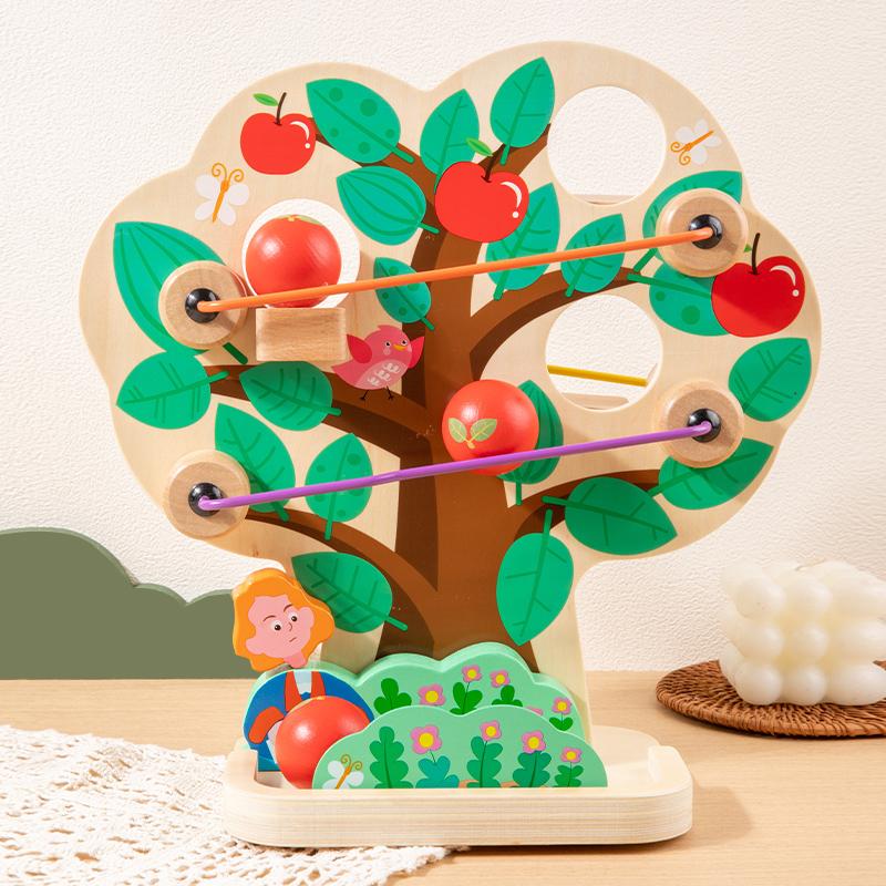 

Wooden Apple Tree Rolling Ball Toy - Montessori Fine Motor Skills And Gravity Observation Educational Game Suitable For Toddlers