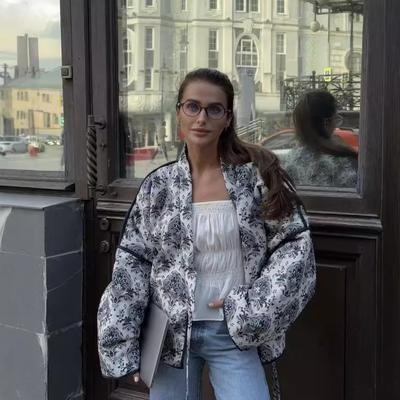 Automne Hiver Nouveau Design Vêtements Femme Mode Trajet Quotidien Décontracté Polyvalent Manches Longues Imprimé Coton Veste Manteau