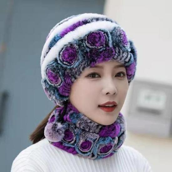 

Зимний теплый комплект шапка и шарф из натурального меха для женщин, вязаный мягкий комплект шапка и шарф из натурального кролика рекс, натуральный мех кролика рекс Elasticity