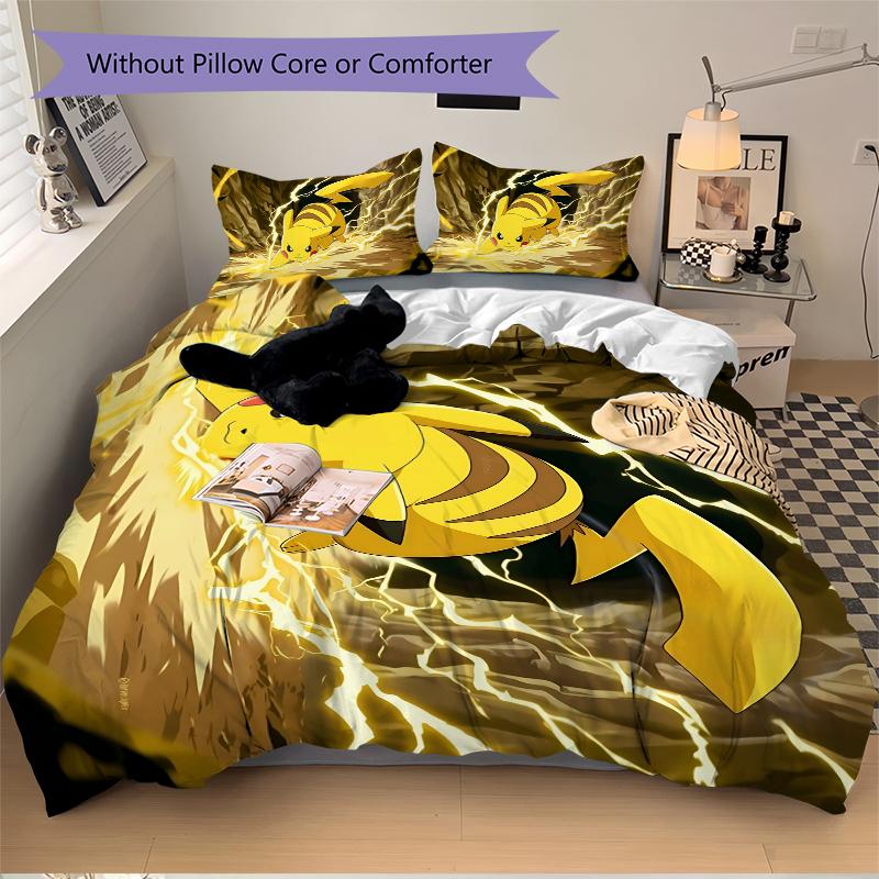 3Pcs Electric Pikachu Adventure Bedding Set Soft Fabric Duvet Cover Pillowcases Home Xmas Halloween Gift 1 Duvet Cover 2 Pillowcase S1393