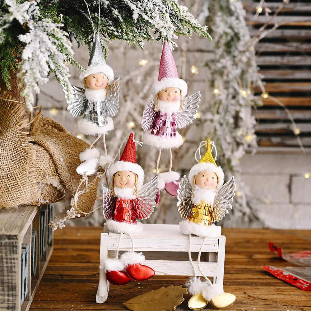 Shimmering Unique Sequin Wings Girl Hanging Decor For Enchanting Christmas Vibes