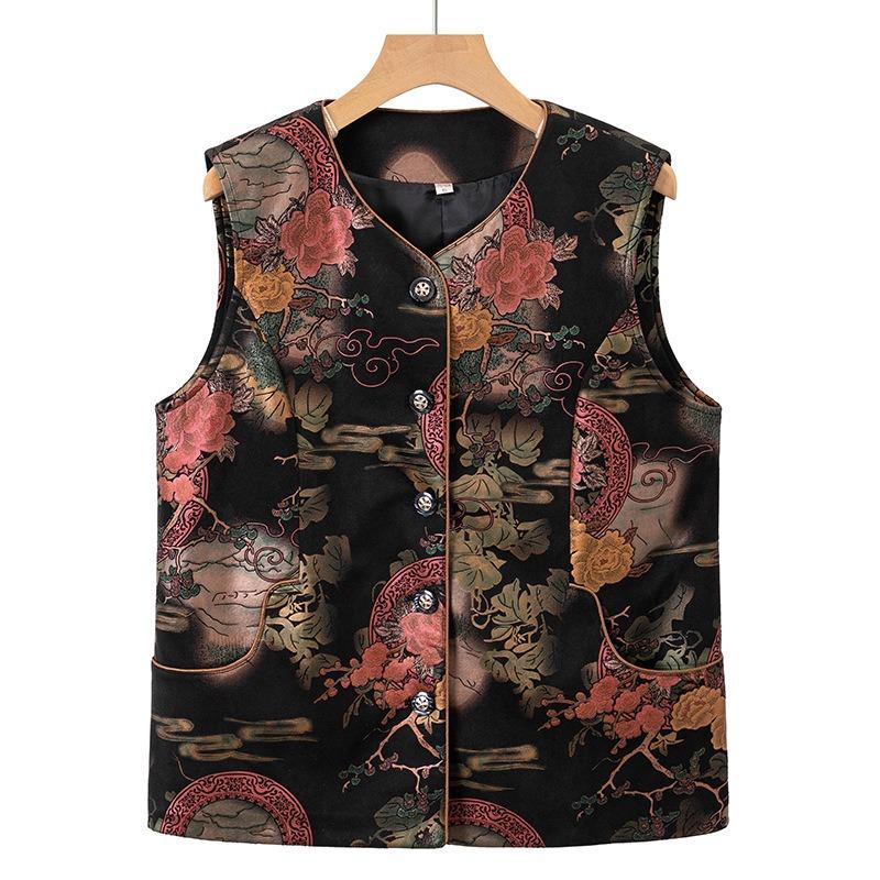 

Осенний жилет женский жилет жилет для пожилой женщины кардиган жилет топ куртка 5XL (recommended 145-80 kg) чёрный