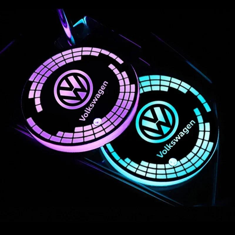 Für VOLKSWAGEN VW LED Auto Getränkeuntersetzer Licht Becherhalter Matte Ambiente Lampe für Volkswagen Golf Passat Jetta Tiguan Polo Bora Beet