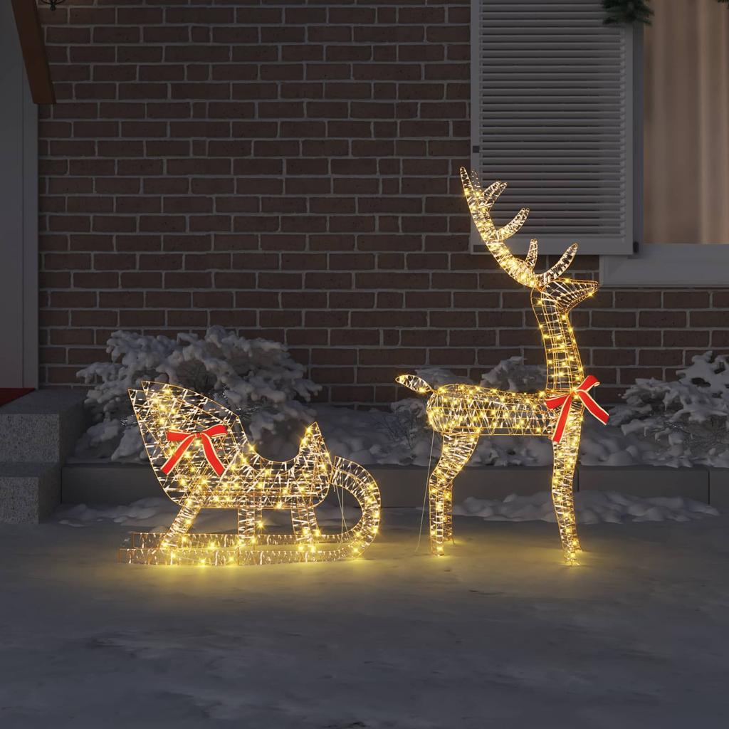 Reindeer Pull Sled Warm White 70 X 26 X 129 Cm PET