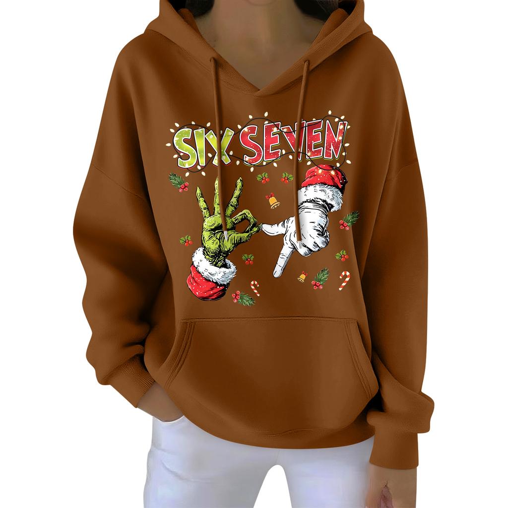 Damenmode Damen Leichter Langarmpullover mit Taschen Preppy Graphic Hoodie