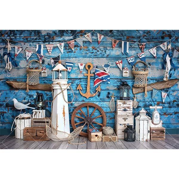 Summer Nautical Photography Background Underwater Pirate Wood Board Sailboat Rudder Boy Kids Birthday Party Decor Photo Backdrop