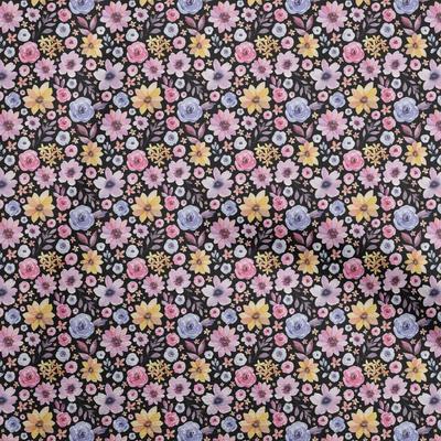 Cotton Flex Black Fabric Floral Watercolor Craft Projects Decor Fabric Printed By The Yard 40 Inch