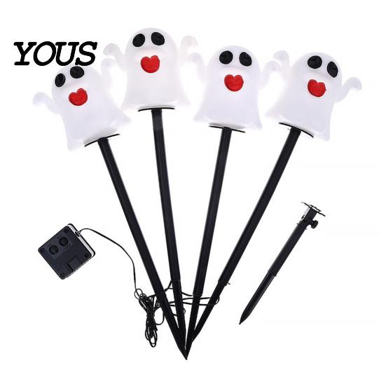 Solar Powered Yard Stakes 4Pcs/Set Halloween Ghost Stake Light, 4-in-1 Pumpkin with LED Outdoor Waterproof Garden Light Lights, Decorative