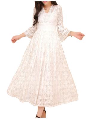 Mimi Δαντέλα Φαρδύ Μακρύ Δαντέλα Αντίθετο Maxi Χαλαρό Ιδανικό για Οικοδέσποινα Γυναίκες στο Μεγαλύτερο Μέγεθός τους Λευκό M's Γυναικείο Φόρεμα, Άνοιξη, Εφαρμογή, Φόρεμα, Βαμβάκι,