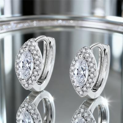 Orecchini a Cerchio Carini con Pietra di Zircone Bianco Vintage Moda Colore Argento Matrimonio Per Donne