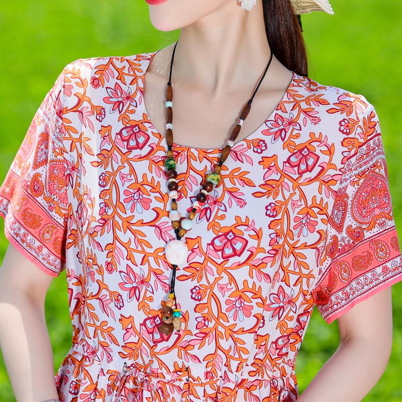 Plus Size Women's Long Dress Summer  Short Sleeve Vintage Print Dress for Women