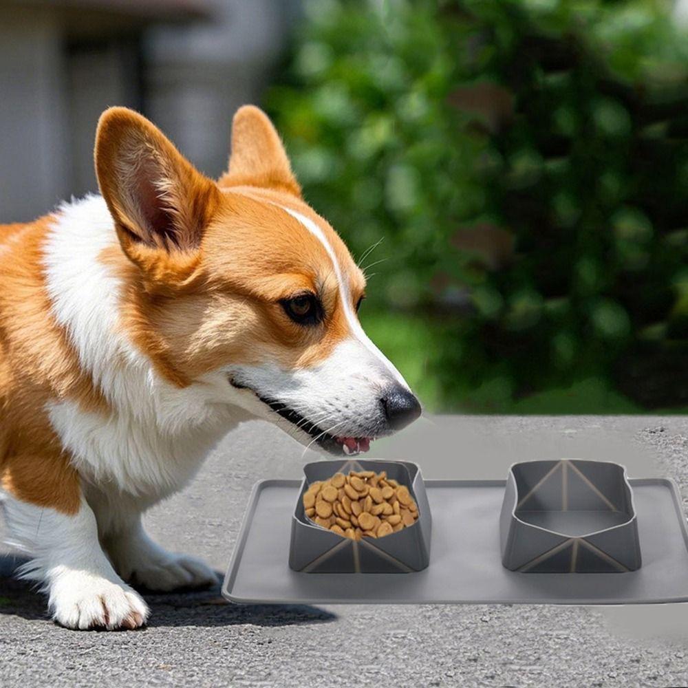 Anti Slip Silicone Folding Dog Bowl 2-in-1 Cat Water Feeder Folding Double Bowls  for Dogs/Cats